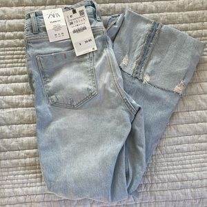 ZARA High Rise Cuffed Flare jeans